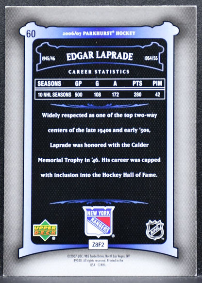 2006-07 Parkhurst no authentification Edgar Laprade New York Rangers Auto 7393