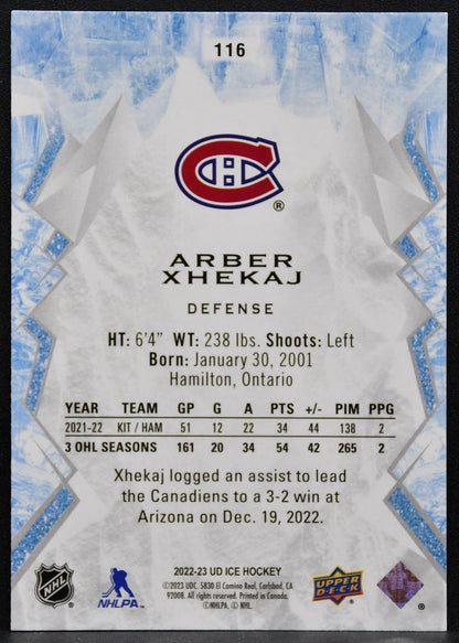 2022-23 Upper Deck Ice Rookie Green Arber Xhekaj 116 Montreal Canadiens RC 4087