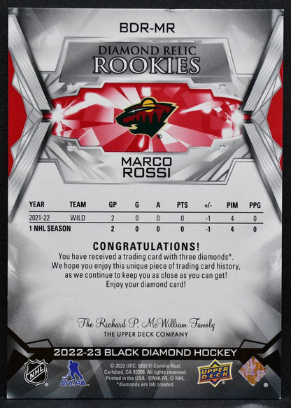 2022-23 UD Black Diamond Relic Rookies Triple Diamond Marco Rossi Wild RC 8068