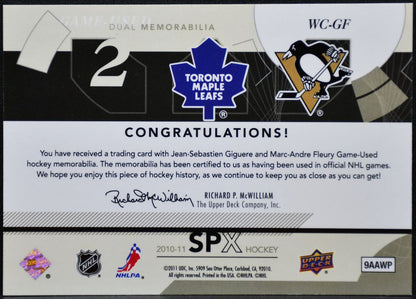 2010-11 SPx Winning Combos Giguere/Fleury Maple Leafs/Penguins Jersey 9157