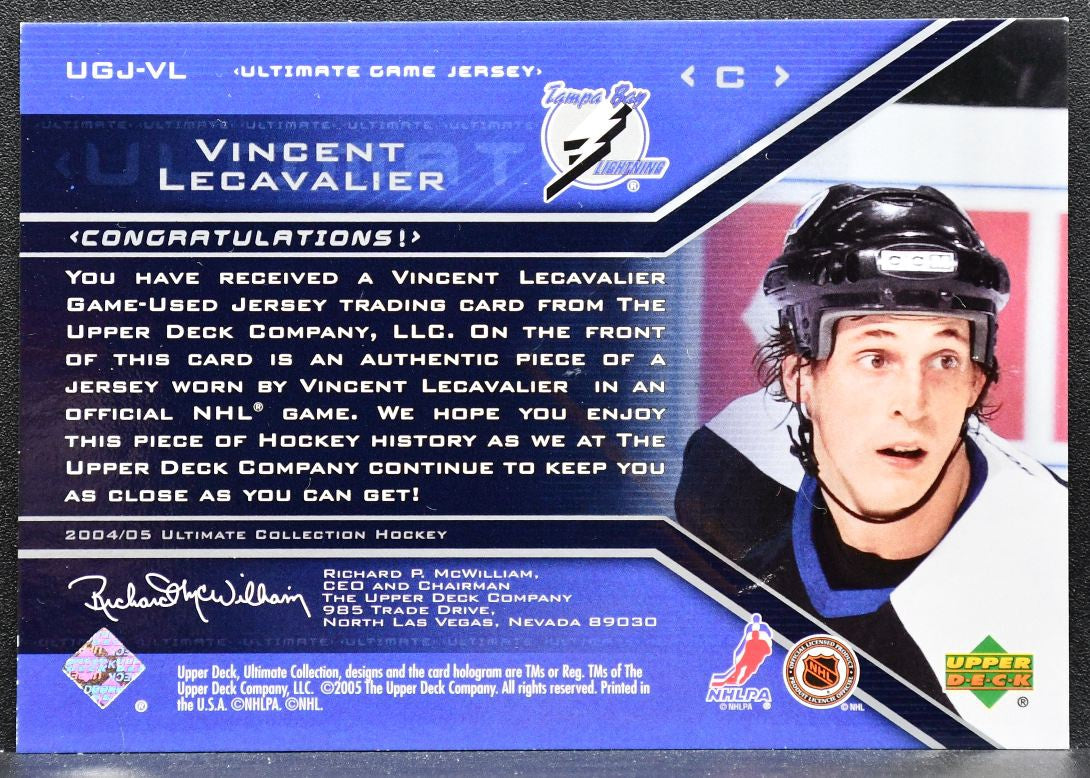 2004-05 UD Ultimate Collection Jersey Vincent Lecavalier Lightning Jersey 3827