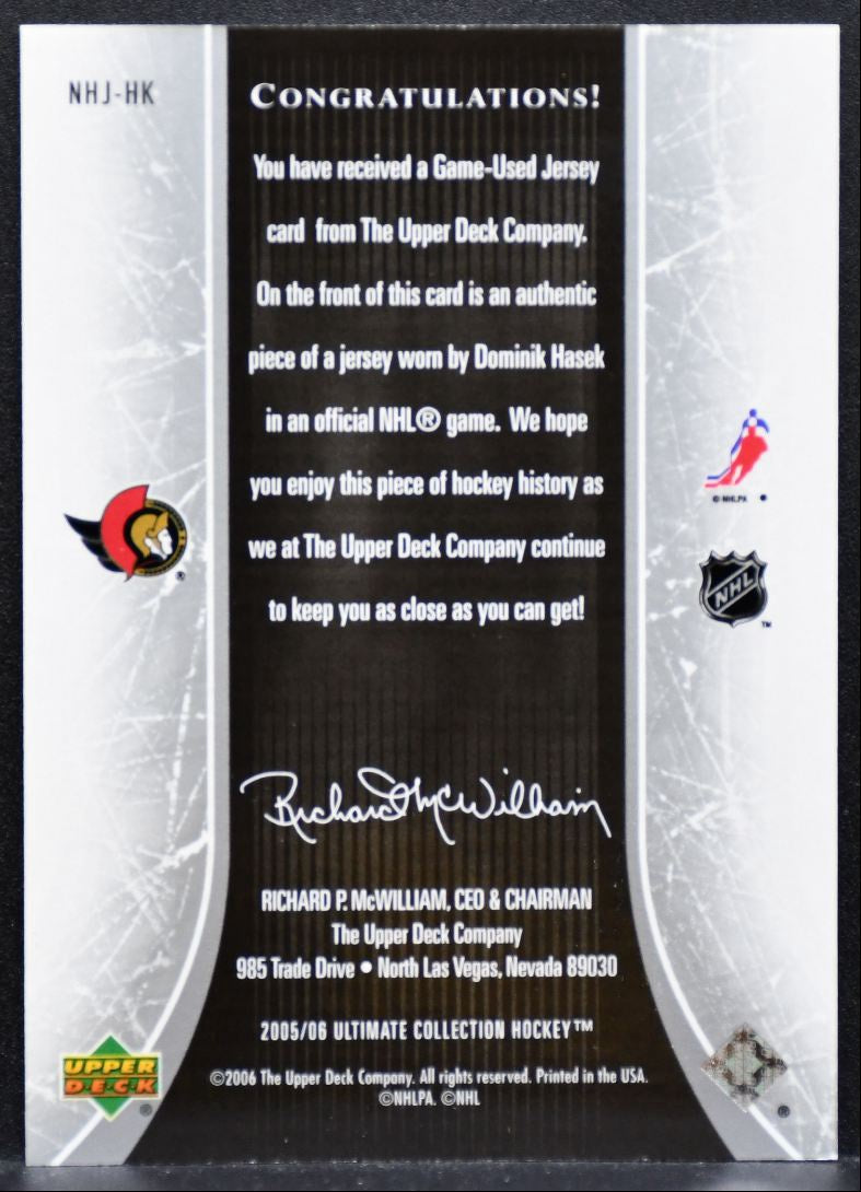 2005-06 UD Ultimate Collection National Heroes Jerseys Hasek 129/200 Jersey 3001