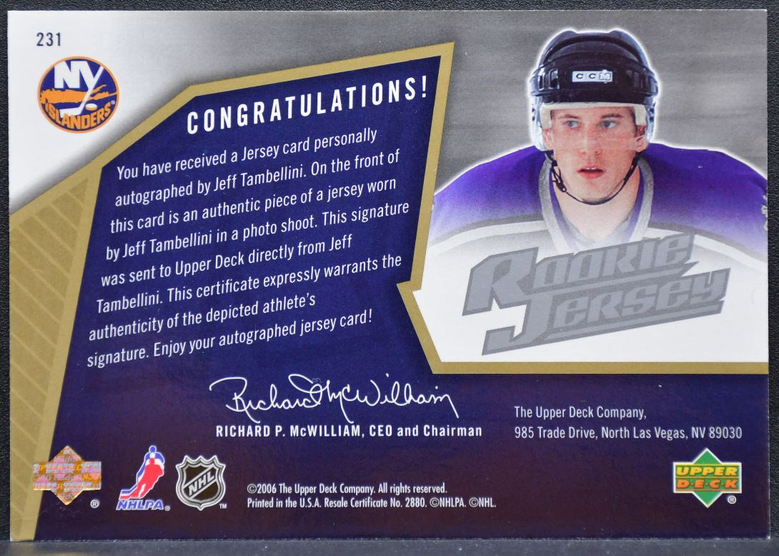 2005-06 SPx Rookie Jersey Auto Tambellini RC Auto 1463/1999 Jersey 0868