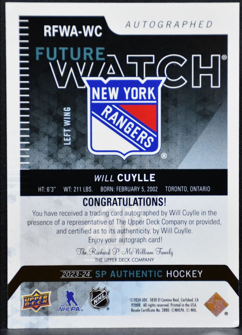 2023-24 SP Authentic Retro Future Watch Auto Cuylle Rangers RC Auto /699 4649
