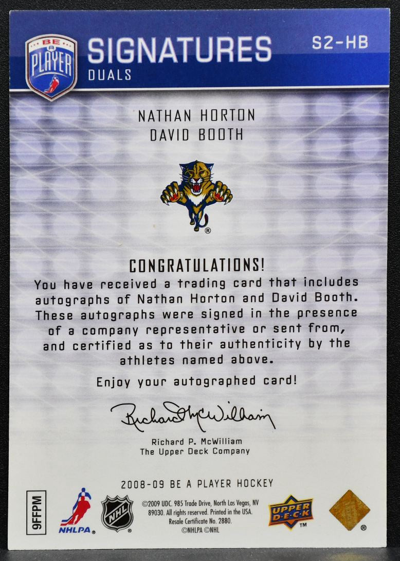 2008-09 UD Be a Player Signatures Dual Nathan Horton/David Booth Auto 7295