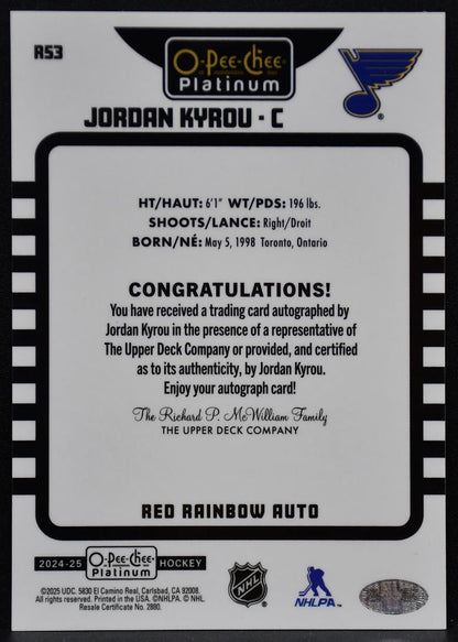 2024-25 OPC Platinum Retro Red Rainbow Auto Jordan Kyrou R53 Blues Auto 7198