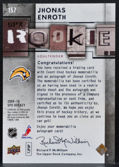2009-10 SPx Rookie Jersey Auto Jhonas Enroth Sabres RC Auto 673/799 Jersey 6785