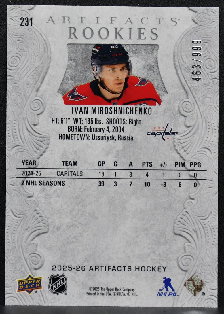 2025-26 Upper Deck Artifacts Rookies Iven Miroshichenko 231 RC 463/999 6711