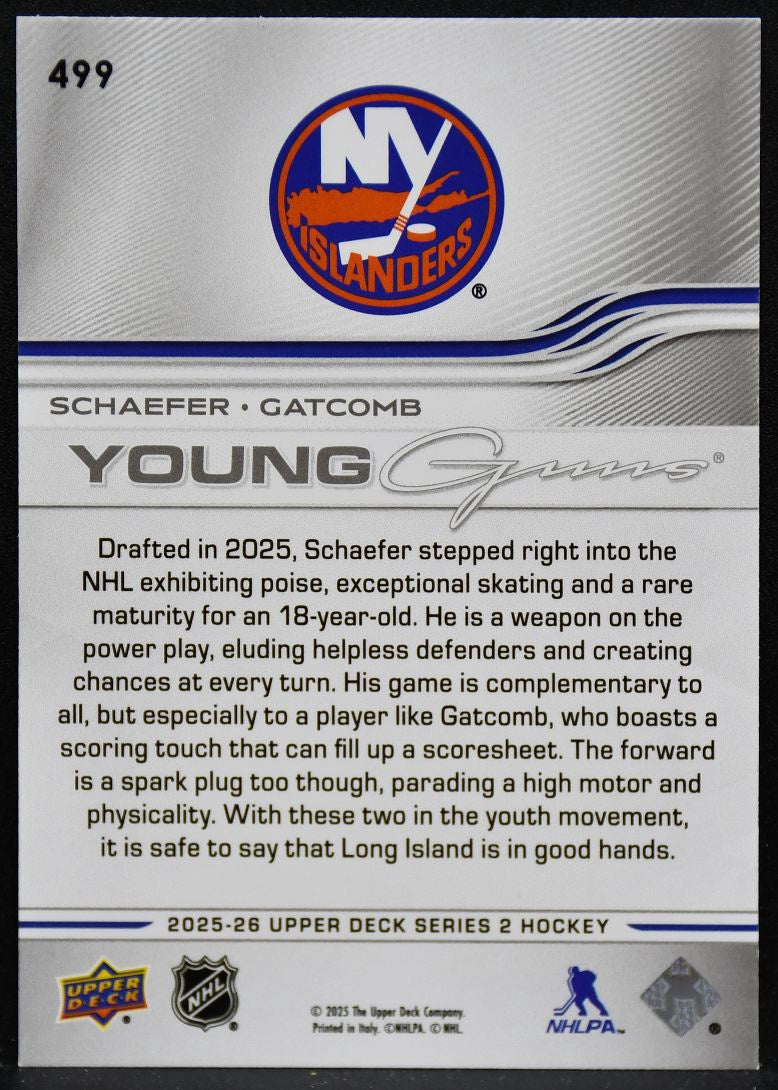 2025-26 UD Series 2 Young Guns Teammates Schaefer / Gatcomb Islanders RC 4142