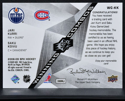 2008-09 SPx Winning Combos Dual Jersey Jari Kurri/Saku Koivu WC-KK Jersey 4016