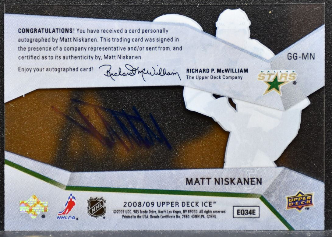 2008-09 Upper Deck Ice Glacial Graphs Matt Niskanen GG-MN Dallas Stars Auto 6556
