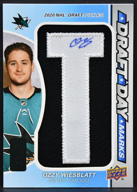 23-24 SP Game Used Draft Day Marks Wiesblatt DDM-OW Sharks RC Auto /35 Patch 5044