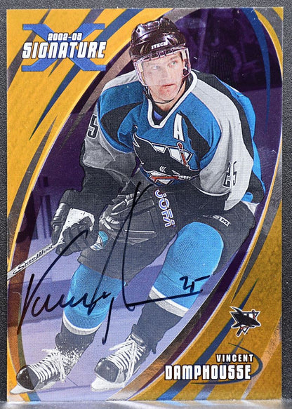 2002-03 In The Game Signature Vincent Damphousse 023 San Jose Sharks Auto 0521