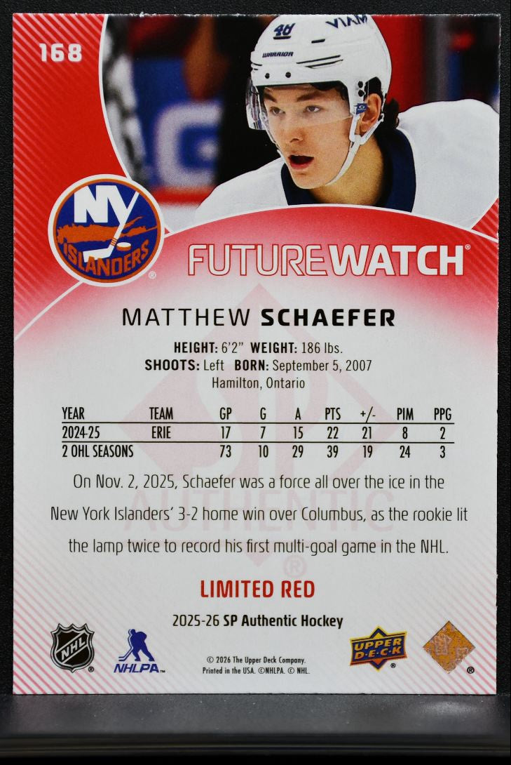 2025-26 SP Authentic Future Watch Limited Red Matthew Schaefer Islanders RC 1815