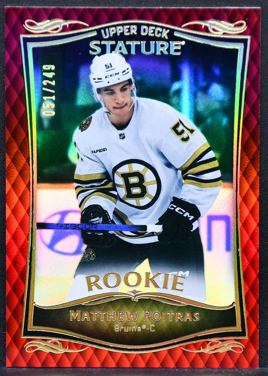 2024-25 UD Stature Rookie Red Matthew Poitras 41 Boston Bruins RC 051/249