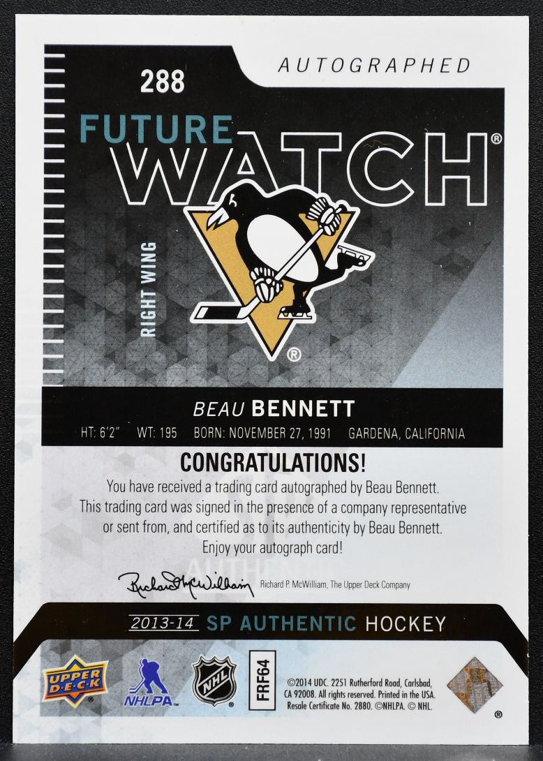 2013-14 SP Authentic Future Watch Auto Beau Bennett RC Auto 433/999 1681