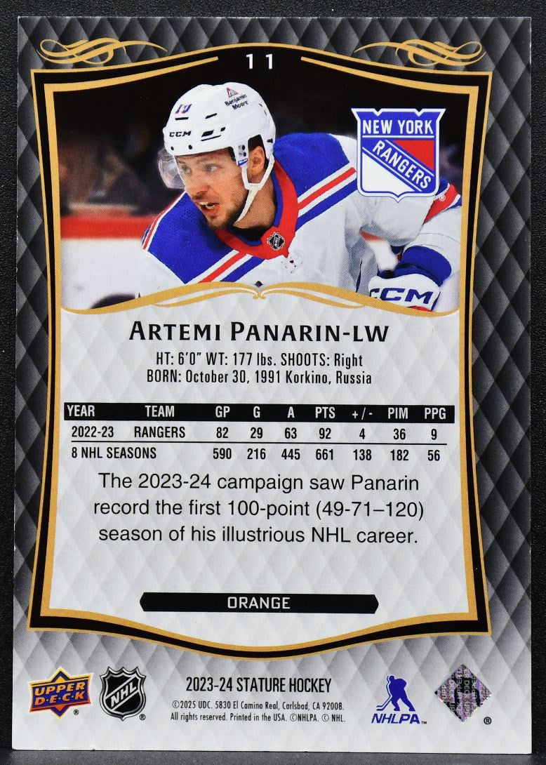 2023-24 Upper Deck Stature Orange Artemi Panarin 11 New York Rangers 129/199 9515