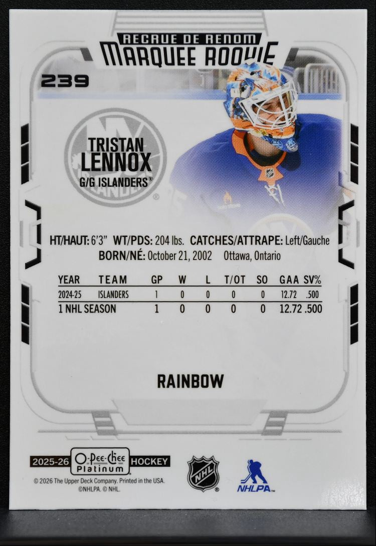 2025-26 O-Pee-Chee Platinum Marquee Rookie Rainbow Tristan Lennox RC 2218