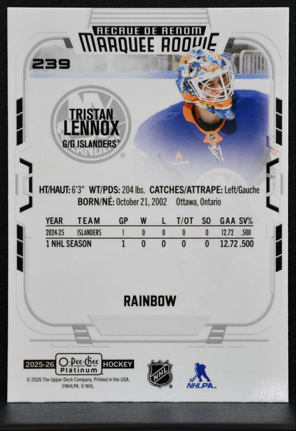 2025-26 O-Pee-Chee Platinum Marquee Rookie Rainbow Tristan Lennox RC 2218