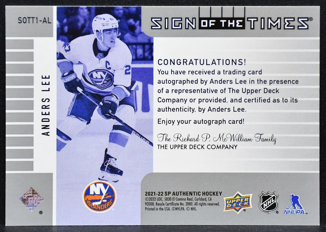 2021-22 SP Authentic 2001-02 Retro Sign Times Lee SOTT1-AL Islanders Auto 5798