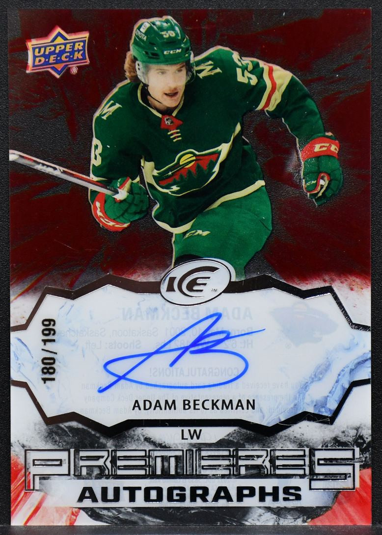 2021-22 Ice Premieres Autographs Adam Beckman IPA-AB Minnesota Wild Auto 180/199
