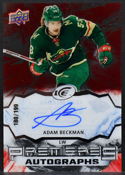 2021-22 Ice Premieres Autographs Adam Beckman IPA-AB Minnesota Wild Auto 180/199