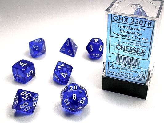Translucent 7-Die Set Blue / White - New Version Chessex Dice (CHX23076)