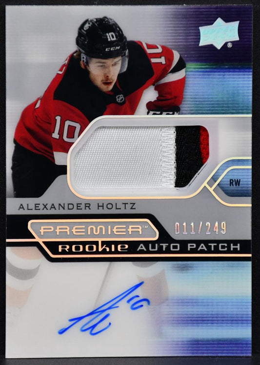 21-22 UD Premier Acetate RC Auto Patch Alexander Holtz AR-AH Devils /249 Patch 5273