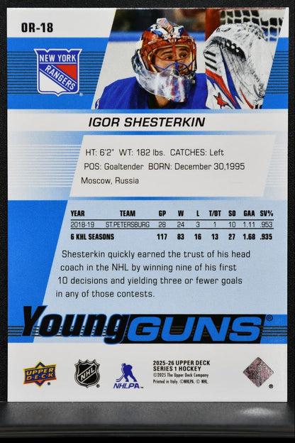 2025-26 Upper Deck Outburst Retro Young Guns Igor Shesterkin OR-18 Rangers 2980