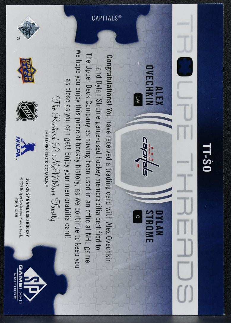 25-26 SP Game Used Troupe Threads Strome / Ovechkin TT-SO Capitals /199 Jersey 7529