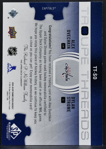 25-26 SP Game Used Troupe Threads Strome / Ovechkin TT-SO Capitals /199 Jersey 7529