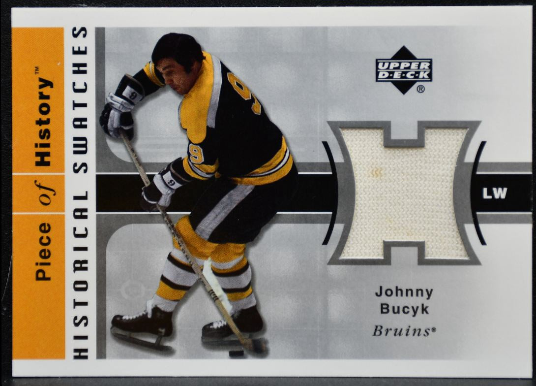 2002-03 UD Piece of History Historical Swatches Johnny Bucyk Bruins Jersey 9249
