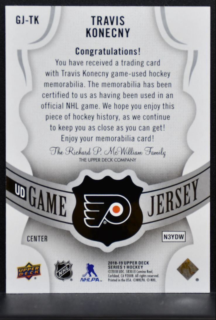 2018-19 Upper Deck Series 1 UD Game Jerseys Travis Konecny Flyers Jersey 2042