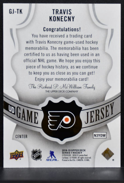 2018-19 Upper Deck Series 1 UD Game Jerseys Travis Konecny Flyers Jersey 2042