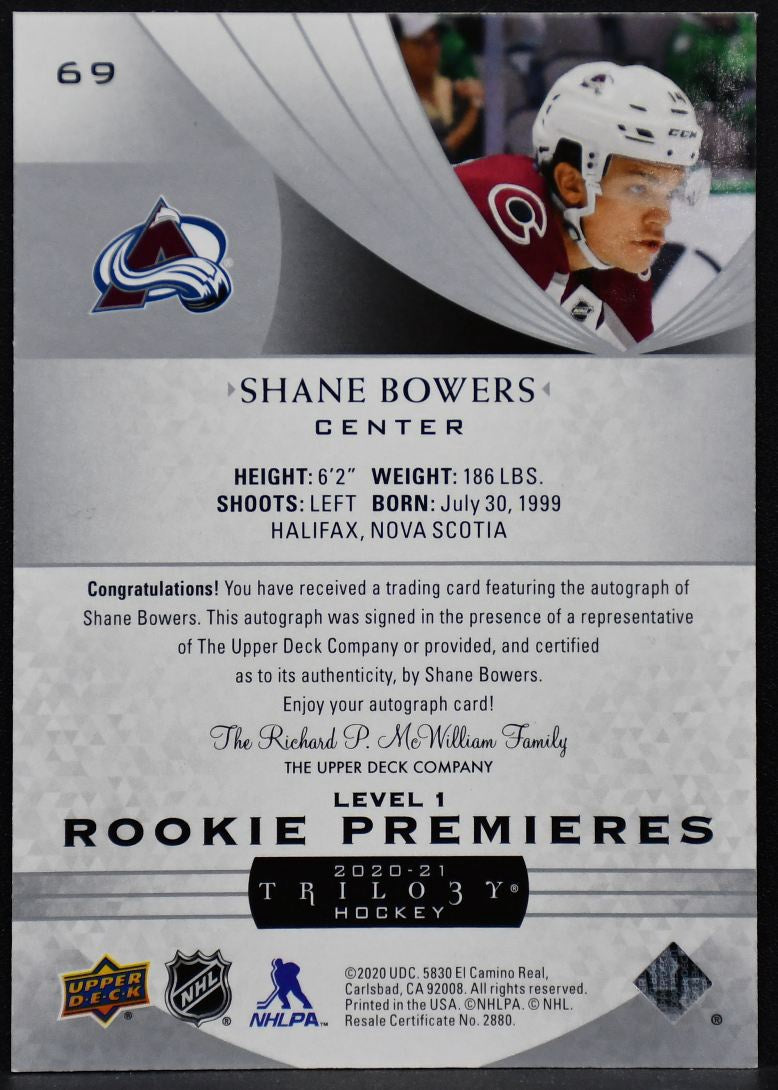 2020-21 UD Trilogy Rookie Premier Silver Foil Autographs Shane Bowers Auto /399