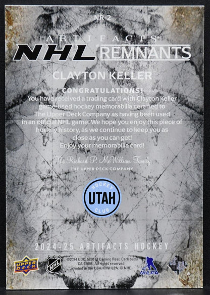 2024-25 UD Artifacts NHL Remnants Clayton Keller NR-2 Utah Hockey Club Jersey