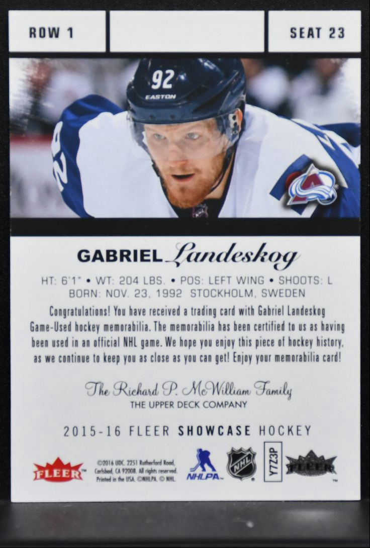 2015-16 Fleer Showcase Flair Gabriel Landeskog 23 Colorado Avalanche Jersey 4169