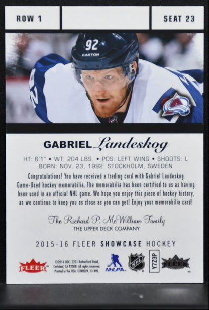 2015-16 Fleer Showcase Flair Gabriel Landeskog 23 Colorado Avalanche Jersey 4169