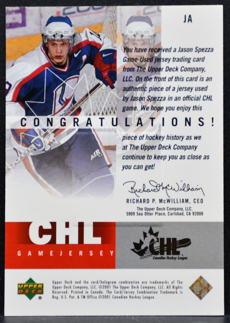 2001-02 UD CHL Prospects Game Jersey Jason Spezza Windsor Spitfires Jersey 8635