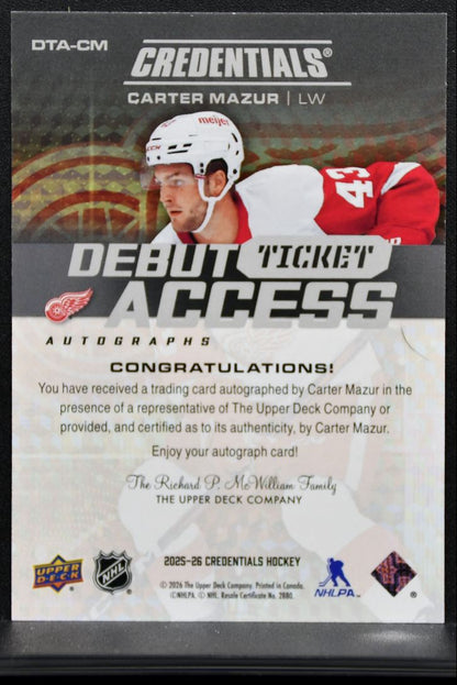 2025-26 UD Credentials Debut Ticket Access Auto Mazur RC Auto 068/199 9843