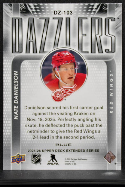 2025-26 Upper Deck Extended Series Dazzlers Blue Nate Danielson Red Wings 8648