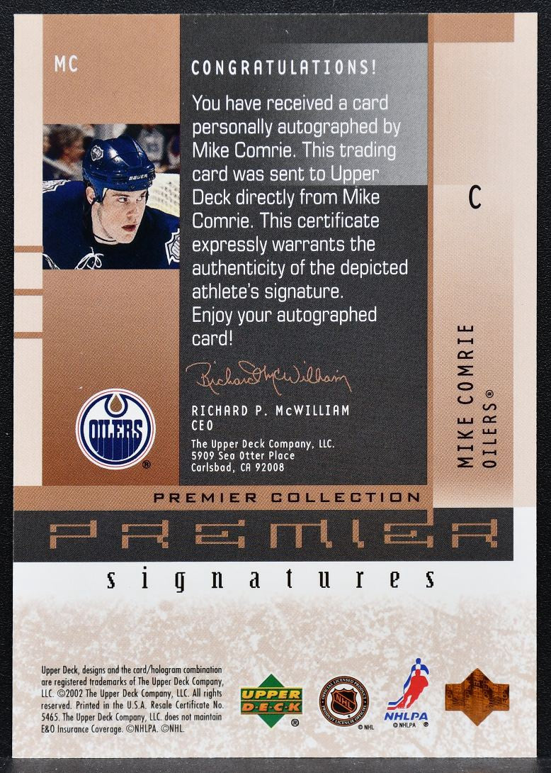 2001-02 Upper Deck Premier Collection Signatures Bronze Mike Comrie MC Auto 5249