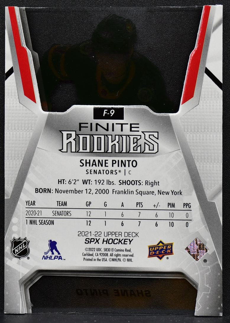 2021-22 SPx Finite Rookies Platinum Shane Pinto F-9 Ottawa Senators RC 67/99 9035