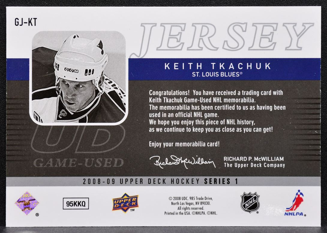 2008-09 Upper Deck Series 1 UD Game Jersey Keith Tkachuk GJ-KT Blues Jersey 5463