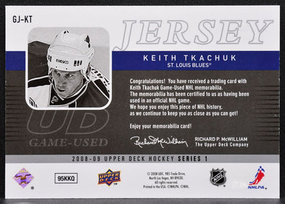 2008-09 Upper Deck Series 1 UD Game Jersey Keith Tkachuk GJ-KT Blues Jersey 5463
