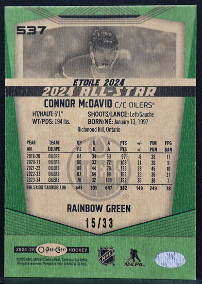 2024-25 O-Pee-Chee Rainbow Green Connor McDavid 537 Edmonton Oilers 15/33