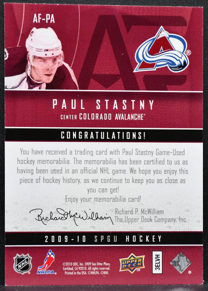 2009-10 SP Game Used Authentic Fabrics Paul Stastny AF-PA Avalanche Jersey 3544
