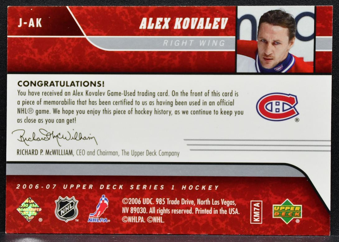 2006-07 Upper Deck Series 1 UD Game Jersey Alex Kovalev Canadiens Jersey 2181