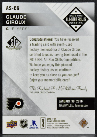 2016-17 SP Game Used All-Star Skills Fabrics Claude Giroux Flyers Jersey 3196