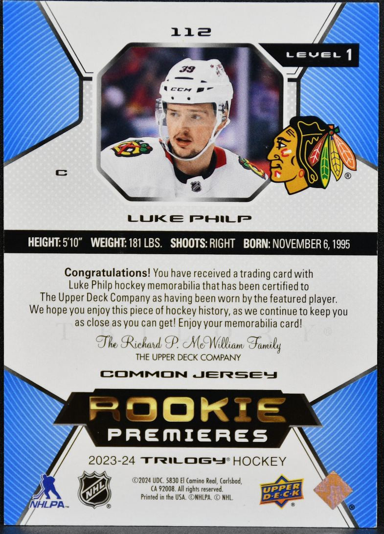 2023-24 UD Trilogy Rookie Premieres Level 1 Jersey Philp RC 269/499 Jersey 0757
